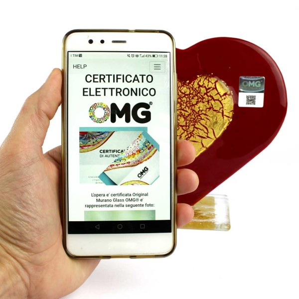Autocollant de marque avec hologramme garantissant qu'il s'agit d'une pièce originale en verre de Murano OMG® 2