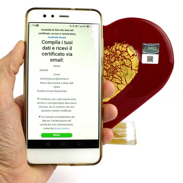 Autocollant de marque avec hologramme garantissant qu'il s'agit d'une pièce originale en verre de Murano OMG® 2