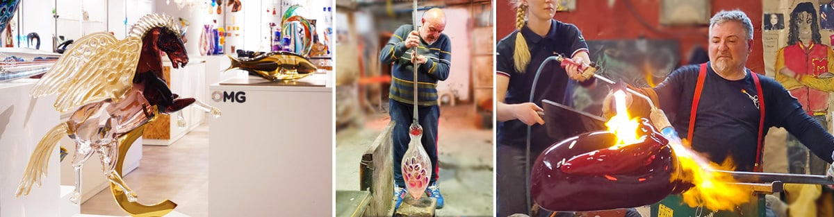salle d'exposition, boutique physique, verrerie de Murano, oh mon Dieu