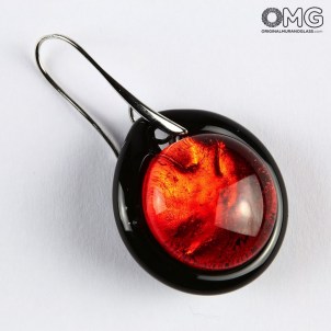 Earrings circular submerged glass - Red - Original Murano Glass OMG