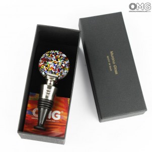 Bouchon de bouteille rond aux couleurs variées, en verre de Murano authentique OMG® + Boîte