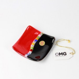 Assiette carrée Millefiori noire et rouge - Verre de Murano authentique