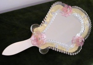 Specchio a mano Regina Veneziano da tavolo in vetro di Murano