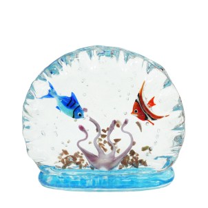 Sculpture d'aquarium - Avec des poissons tropicaux - Verre de Murano original OMG