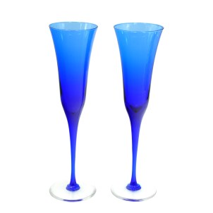 Verre à pied bleu de Murano - Lot de 2 flûtes classiques 