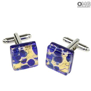 Boutons de manchette - bleus - Verre de Murano original OMG