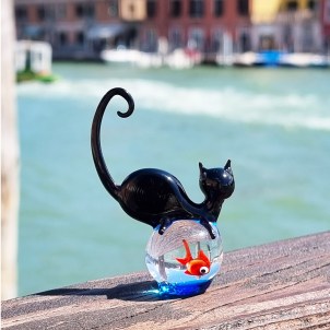 Aquarium « Chat sur une boulette de poisson » - Verre de Murano original OMG