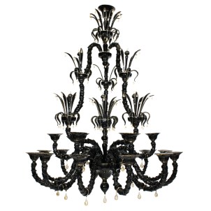 Exclusive Venetian Chandelier Rezzonico Gothic -  Black King - Details in Gold 24kt - Original Murano Glass OMG