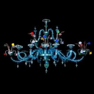 Venetian Chandelier Olesia light blue - Rezzonico - Original Murano Glass