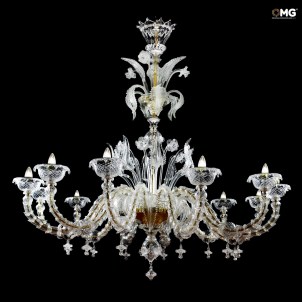 Venetian Chandelier 12 lights Cimiero crystal and gold - Rezzonico - Murano Glass