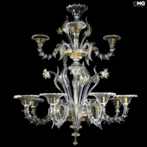 Venetian Chandelier 8 + 4  lights Cimiero crystal and gold - Rezzonico - Murano Glass