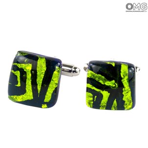Boutons de manchette - Vert fluo - Verre de Murano original OMG