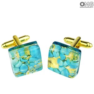 Boutons de manchette - Bleu clair - Verre de Murano original OMG