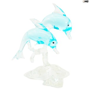 Figurine représentant un couple de dauphins - Verre de Murano original OMG