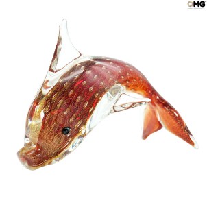 Dolphin Figurine - Red and Gold  - Original Murano Glass Omg