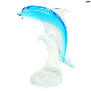light blue Dolphin on a wave - Original Murano Glass - OMG