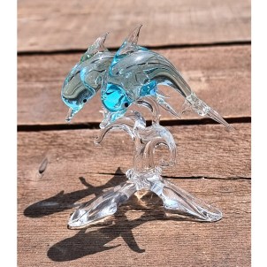 Figurine représentant un couple de dauphins - Verre de Murano original OMG