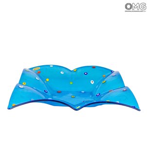 Assiette carrée Fly - Empty pockets - Millefiori bleu clair - Verre de Murano 