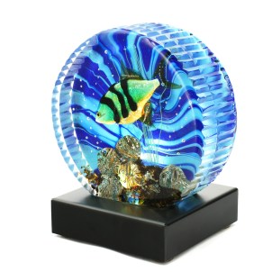 Scultura sommersa di Pesce con lampada a led - vetro di Murano originale