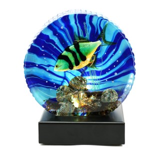 Scultura sommersa di Pesce con lampada a led - vetro di Murano originale