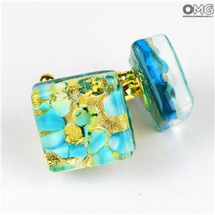 Boutons de manchette - Bleu clair - Verre de Murano original OMG