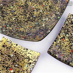 Assiette carrée « Empty pockets » - doré sur fond bleu - Redentore Murrina