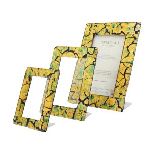Cadre photo « Golden Fantasy » vert et feuille d'or - verre fondu