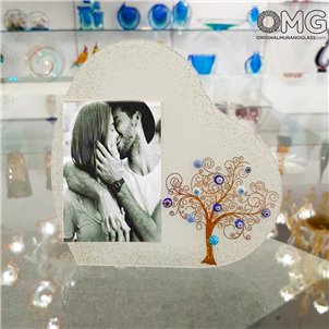 Cadre photo - Arbre de vie blanc - Verre de Murano original OMG