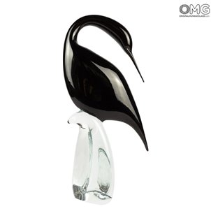 héron_noir_bas_original_verre_de_Murano_fait_main