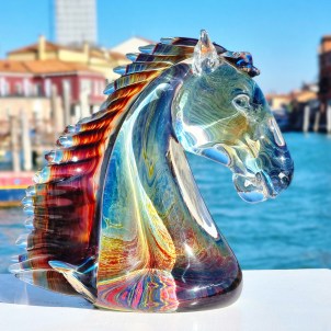 Horse head - Sculpture in chalcedony - Original Murano glass Omg