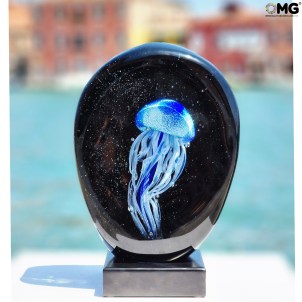 Sculpture « Méduse bleue » Sommerso avec lampe LED - Verre de Murano original 