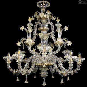 Venetian Chandelier Rezzonico Golden King - Details in Gold 24kt - Original Murano Glass OMG