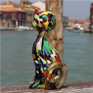 Figurine de chat en murrine – fabriquée à la main en verre de Murano