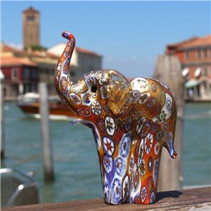 Figurine d'éléphant en murrine et or - Animaux - Verre de Murano original Omg