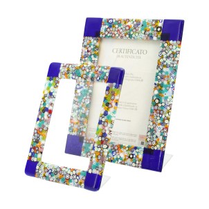 Cadre photo « Fantasy » bleu avec murrine millefiori - verre fondu