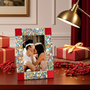Cadre photo « Fantasy » rouge avec murrine millefiori - verre coulé