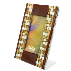 Cadre photo Corfu - Rouge pompéien et or - Verre de Murano original OMG