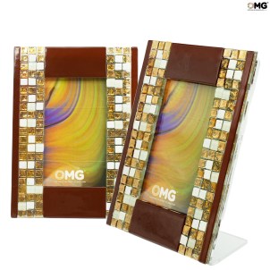 Cadre photo Corfu - Rouge pompéien et or - Verre de Murano original OMG