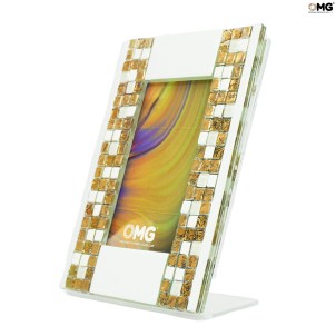 Cadre photo Corfu - Blanc et or - Verre de Murano authentique OMG