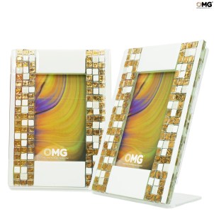Cadre photo Corfu - Blanc et or - Verre de Murano authentique OMG