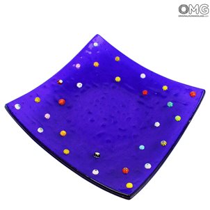 Assiette bleue de Murano - Verre Millefiori - Verre de Murano authentique