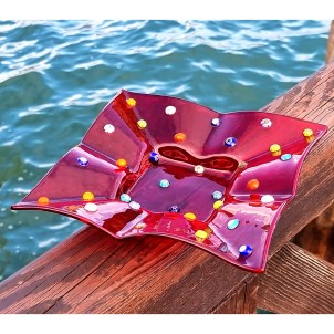 Assiette carrée Fly - Empty pockets - Rouge Millefiori - Verre de Murano