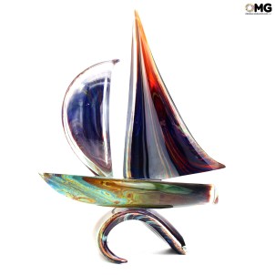 Sail boat with base - chalcedony glass - Original Murano Glass OMG
