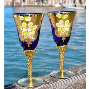 Set of 2 Trefuochi Glasses Blue - flute - Original Murano Glass OMG