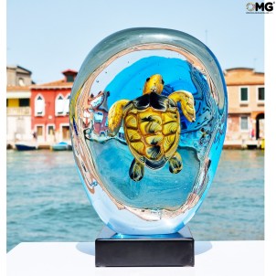 Tortue de mer - Sculpture « Sommerso » avec lampe LED - Verre de Murano original 