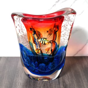 Vase-aquarium « Sunset » avec poissons tropicaux – Verre de Murano original OMG