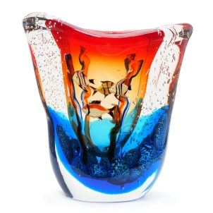 Vase-aquarium « Sunset » avec poissons tropicaux – Verre de Murano original OMG